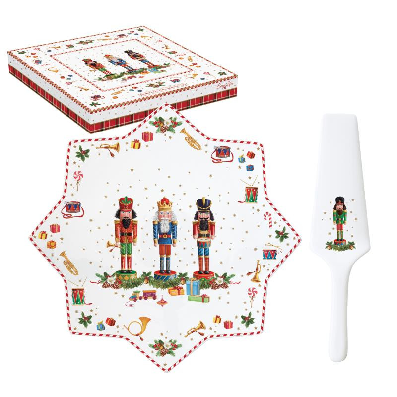 Piatto torta con paletta Ø 32 cm in porc.in c.b. VINTAGE NUTCRACKER