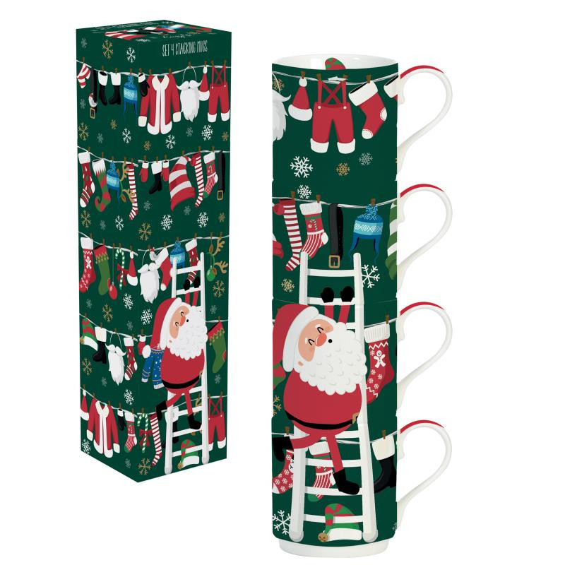 Set 4 porcelain stacking mugs 275 ml in color box SANTA'S OUTFITS