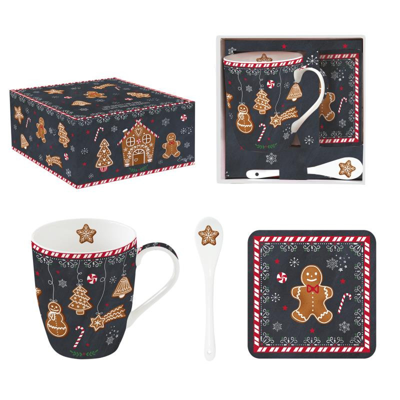 Set mug in porcellana 350 ml c/cucch.e sottob.in sug.in color box GINGERBREAD