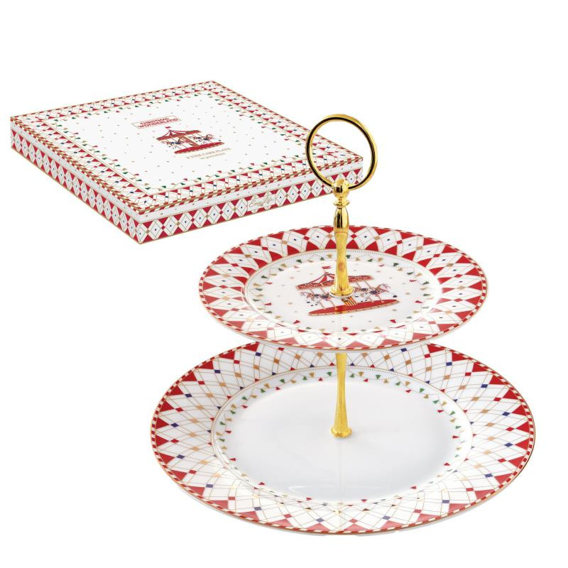 Alzata torta a 2 piani Ø 19/27 cm in porc.in color box CHRISTMAS WONDERLAND