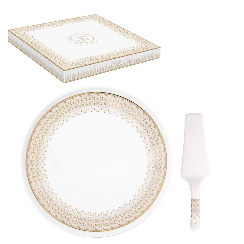 Piatto torta Ø 32 cm c/paletta in porc.in color box FESTIVE