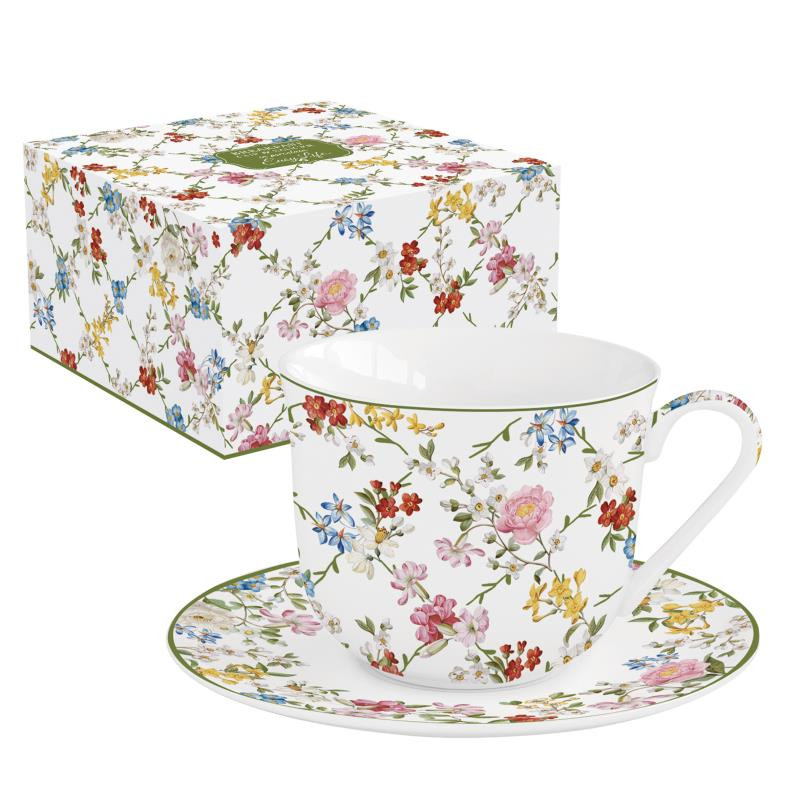 Tazza colazione c/piattino in porc.370 ml.in c.b. GARDEN DREAMS