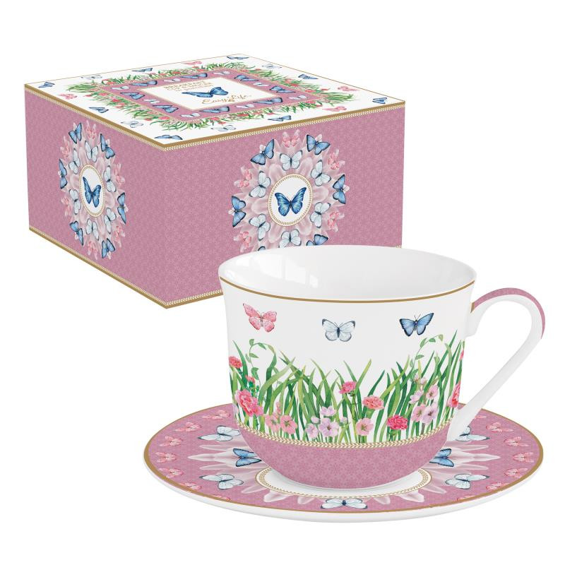Tazza colazione c/piattino in porc.370 ml.in c.b. SPRING PARADE