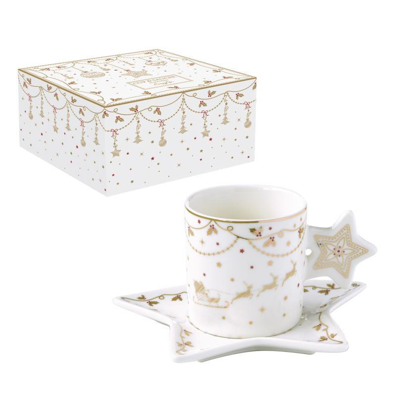 Tazza da the c/piattino 175 ml in porc.in color box CHRISTMAS LIGHTS