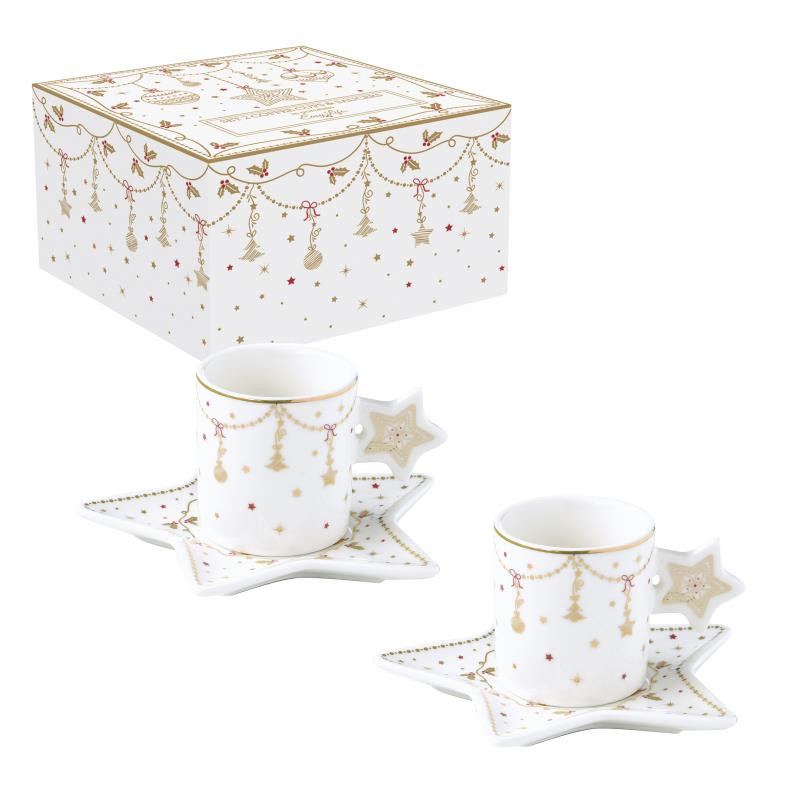 Set 2 tazzine Espresso c/piattino 80 ml in porc.in color box CHRISTMAS LIGHTS