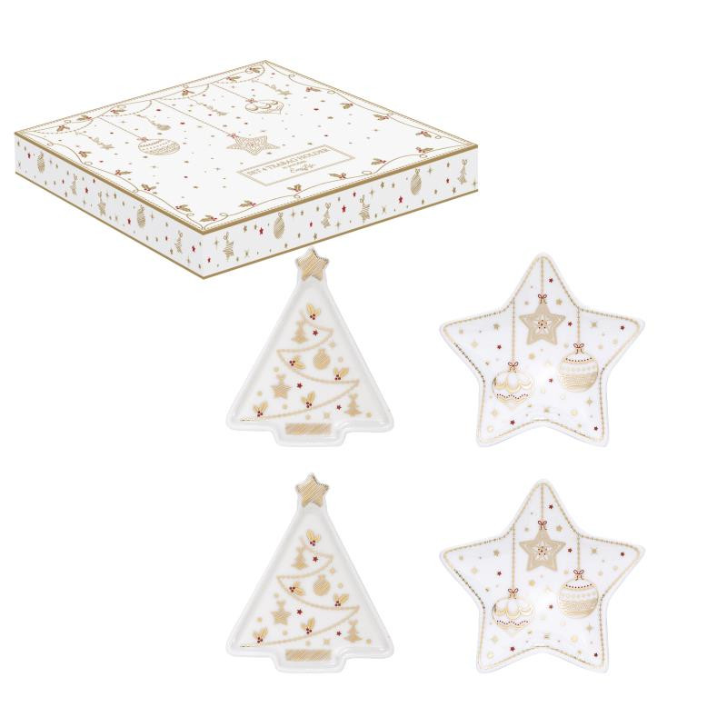 Set 4 poggiabusitne da the in porc. in color box CHRISTMAS LIGHTS