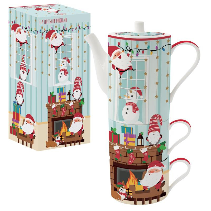 Porcelain tea for two 500 ml in colour box SANTA BY THE FIRE