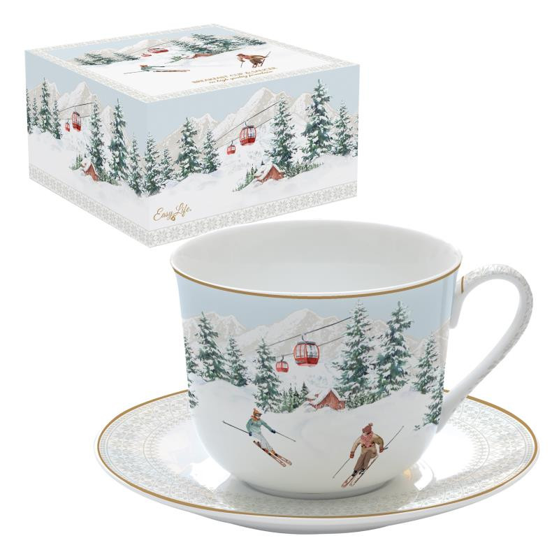 Tazza colazione con piatto 400 ml in porc.in color box CHALET