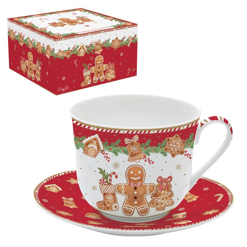 High qualiy Fine China breakfast cup & saucer 400 ml in color box FANCY GINGERBREAD