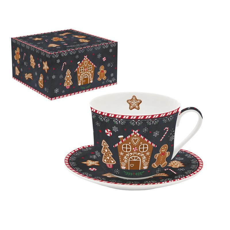 Tazza colazione con piatto 400 ml in porc.in color box GINGERBREAD