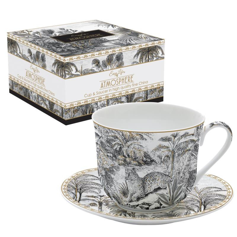 Tazza colazione con piatto 400 ml in porc.in color box RETRO JUNGLE