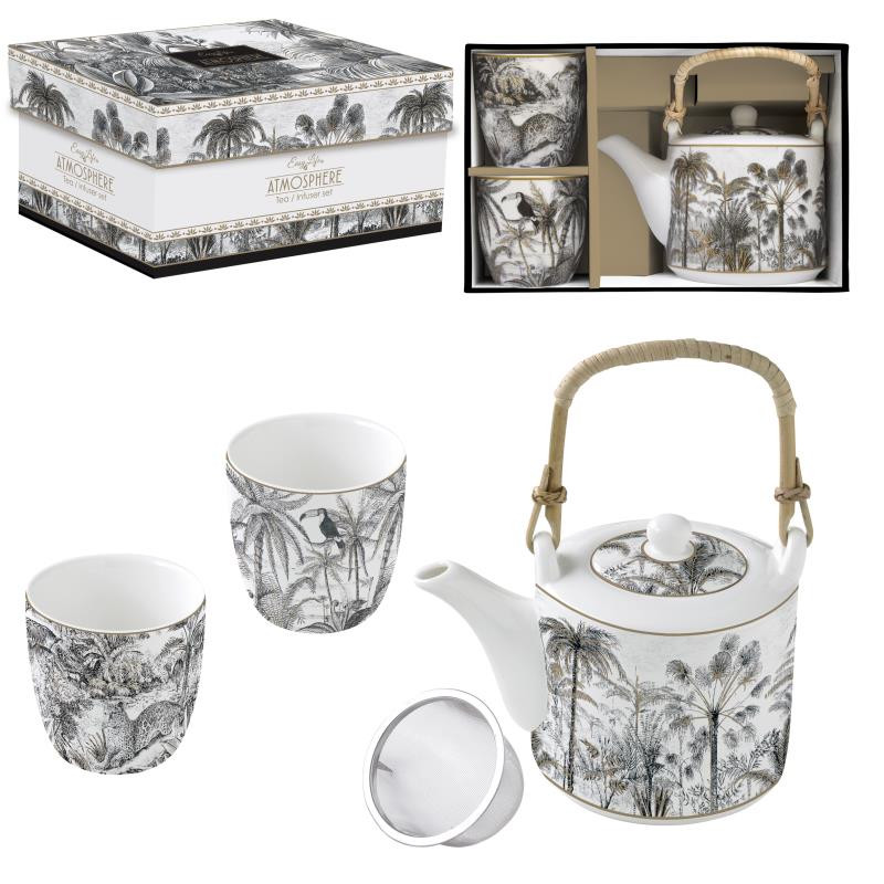 Teiera da 600 ml c/2 bicchierini in porc.in scat.regalo RETRO JUNGLE