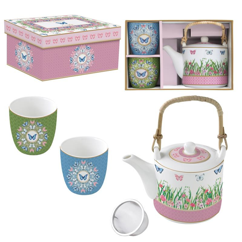 Teiera da 600 ml c/2 bicchierini in porc.in scat.regalo SPRING PARADE