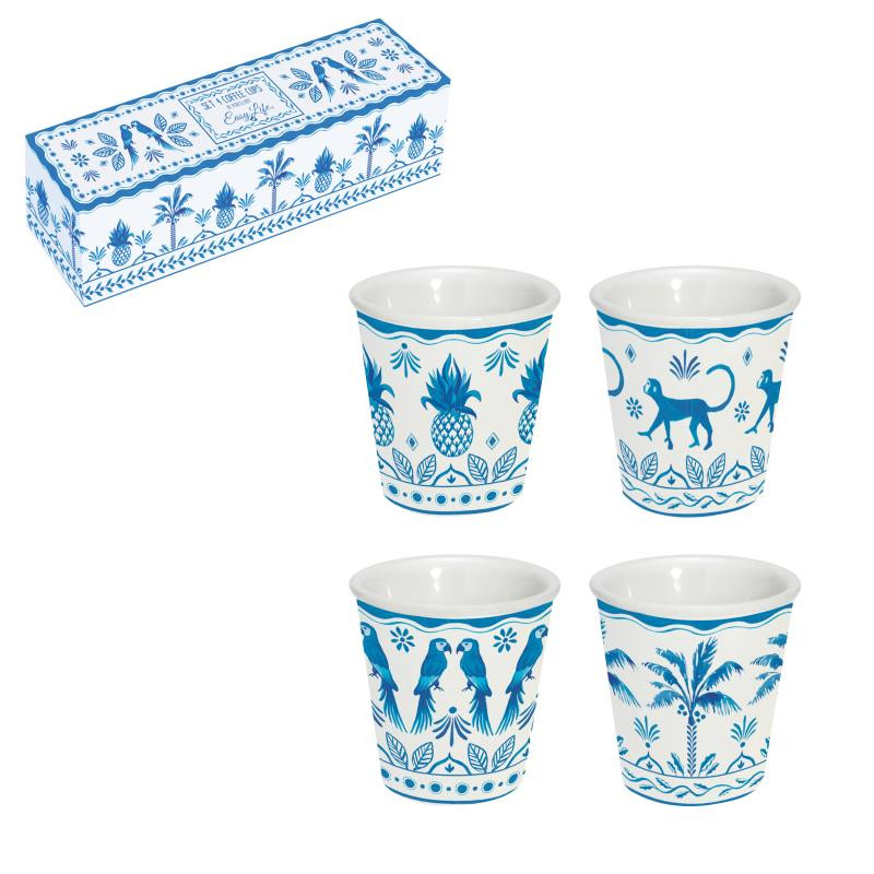 Set 4 bicchierini caffè 100 ml in porc.in color box EXOTIC VIBES (VERS.BLU)