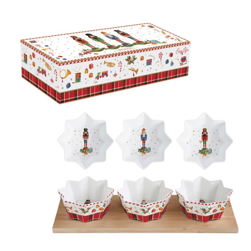 Set aperitivo c/3 ciotoline in porc.e base in bamboo in c.b. VINTAGE NUTCRACKER