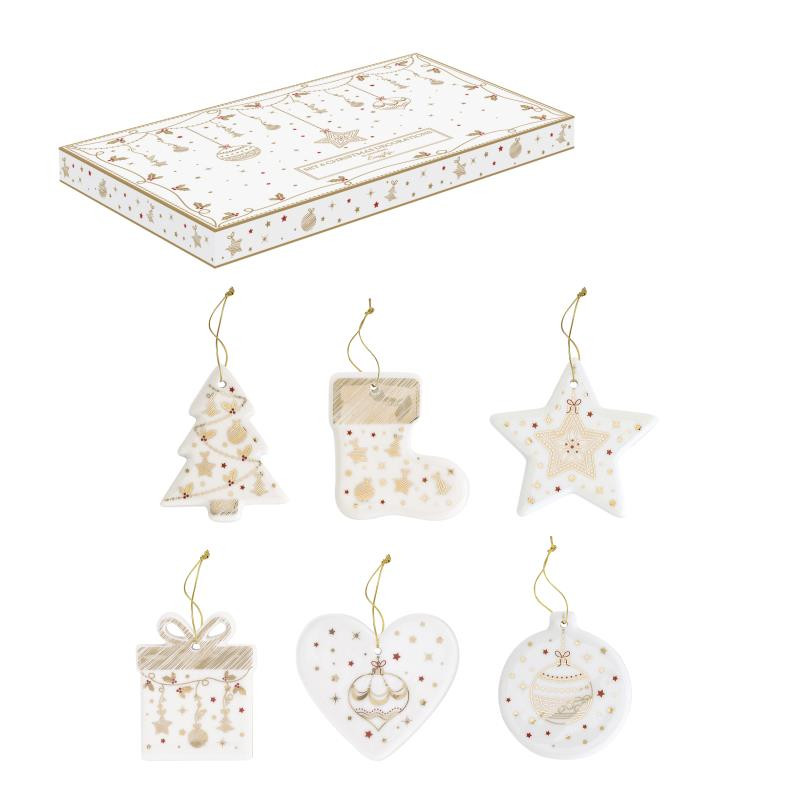 Set 6 decorazioni in porc.in c.b. per albero di natale CHRISTMAS LIGHTS