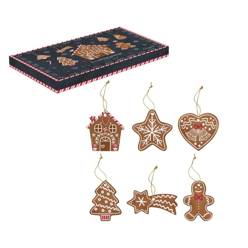 Set 6 decorazioni in porc.in c.b. per albero di natale GINGERBREAD