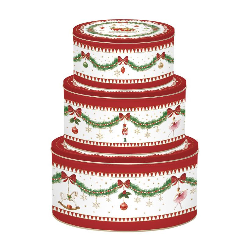 Set 3 scatole latta ad incastro tonde MAGIE DE NOEL