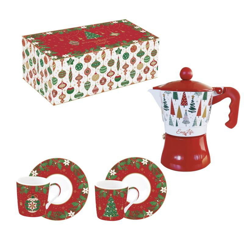 Set 2 tazzine espr.100 ml c/piattini e caffettiera in color box JINGLE BELLS