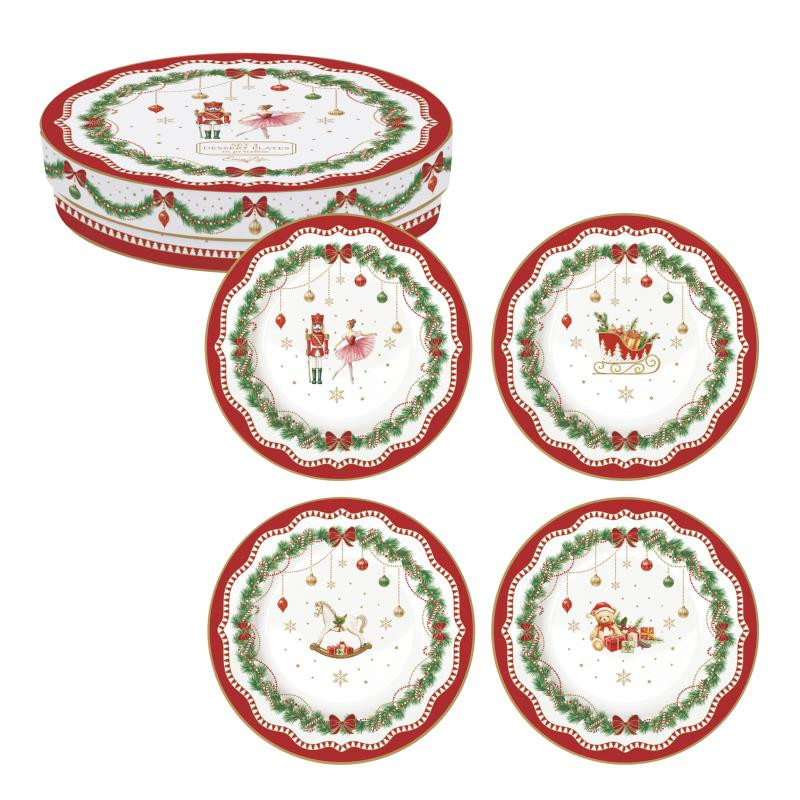 Set 4 piatti dessert Ø 19 cm in porc.in scat.regalo MAGIE DE NOEL