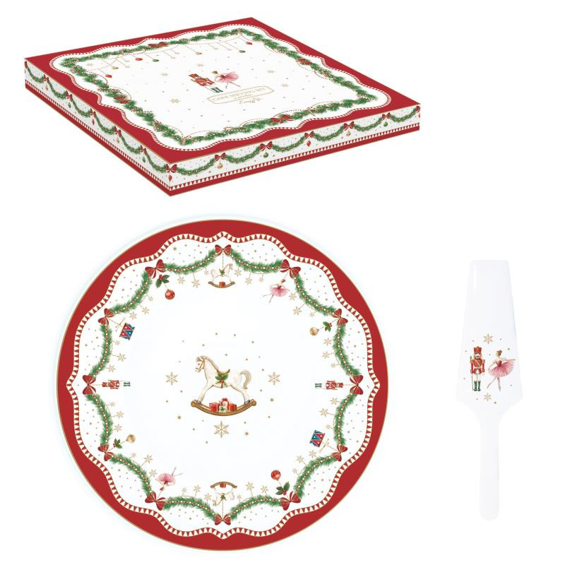 Piatto torta Ø 32 cm c/paletta in porc.in color box MAGIE DE NOEL