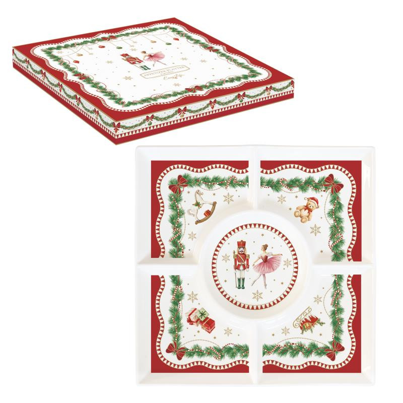 Vassoio aperitivi 25x25 cm in porc.in c.b. MAGIE DE NOEL