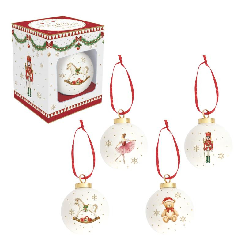 Pallina di natale in ceramica-dolomite Ø 7 cm 4 dec. ass.in color box MAGIE DE N