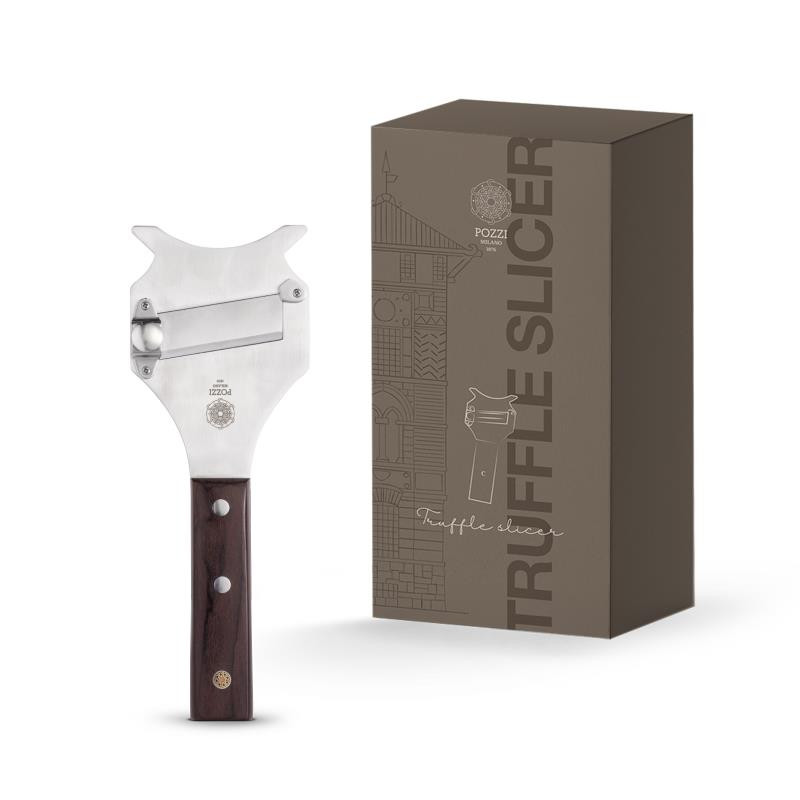Truffle slicer 19x8 cm in SS with handle in pakkawood BROWN