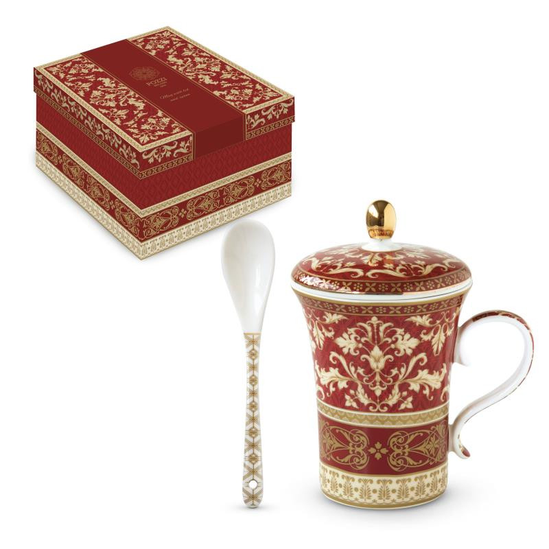 Infusiera in porc.300 ml c/coperchio e cucchiaino in gift box BAROQUE RED