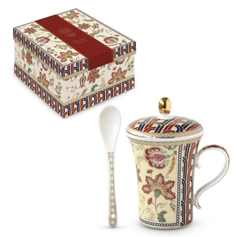 Infusiera in porc.300 ml c/coperchio e cucchiaino in gift box PAISLEY BEIGE