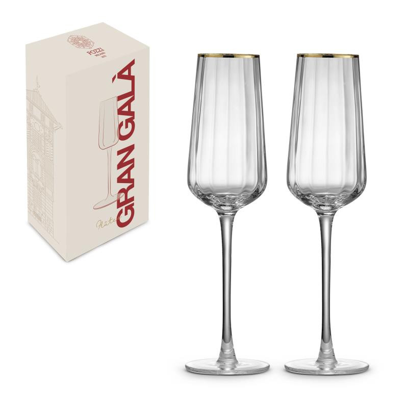 Set 2 bicchieri champagne bordo oro in color box TRASPARENTE