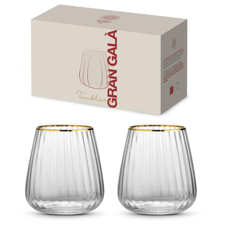 Set 2 bicchieri acqua 500 ml in vetro bordo oro in color box TRASPARENTE