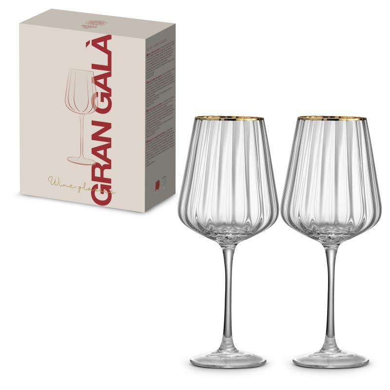 Set 2 bicchieri vino 500 ml in vetro bordo oro in color box TRASPARENTE