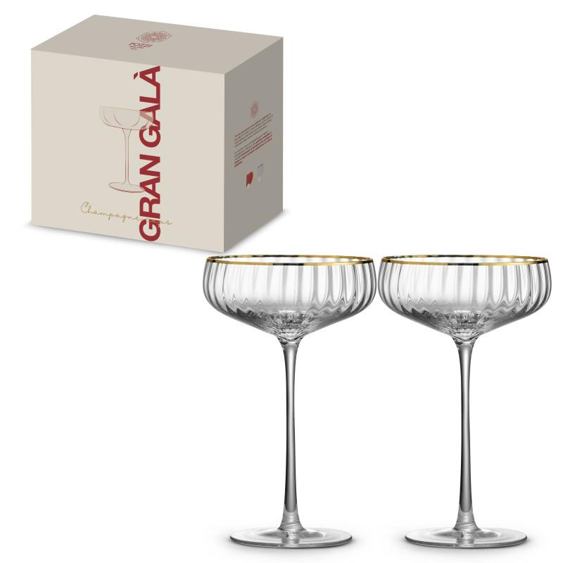 Set 2 bicchieri da cocktail in vetro bordo oro in color box TRASPARENTE