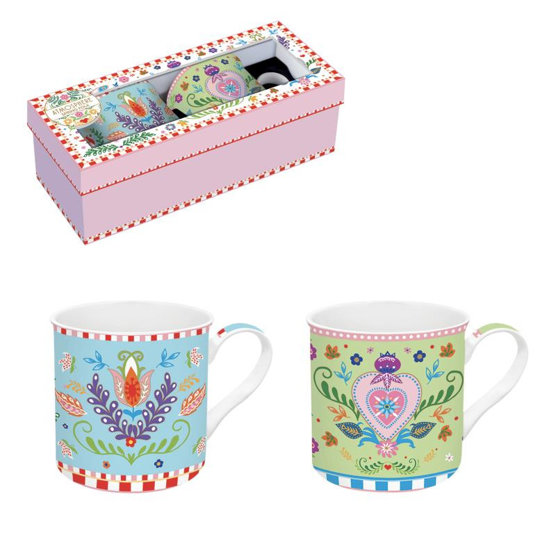 Set 2 mug 300 ml in porc.fine china in gift box SPRING FOLK