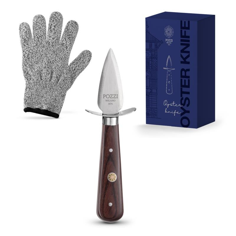 Oyster knife and glove set in gift box BROWN