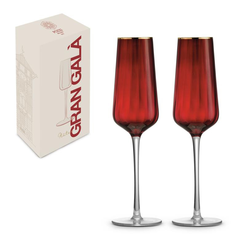 Set 2 bicchieri champagne bordo oro in color box ROSSO