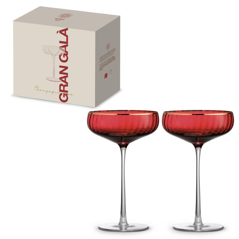 Set 2 bicchieri da cocktail in vetro bordo oro in color box ROSSO