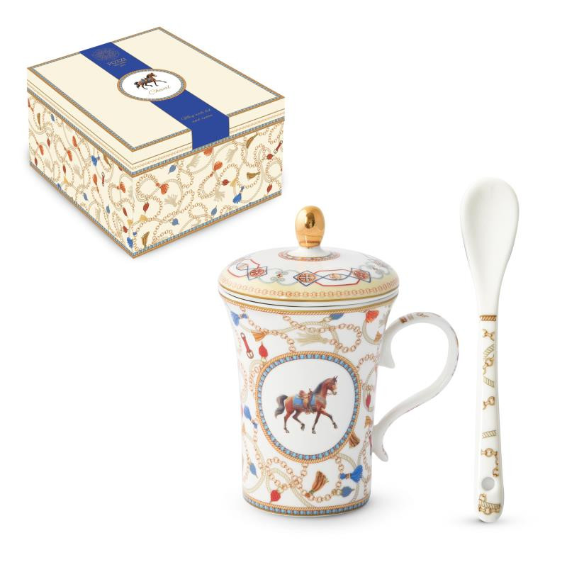 Infusiera in porc.300 ml c/coperchio e cucchiaino in gift box CHEVAL