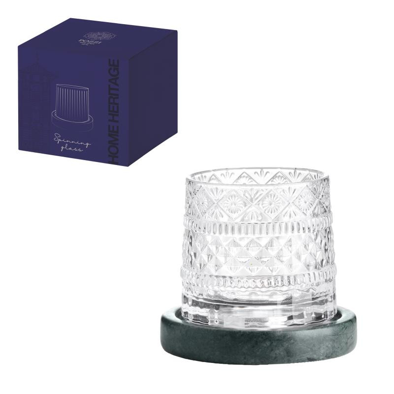 Bicchiere c/sottobicchiere in marmo verde scuro in color box TRASPARENTE