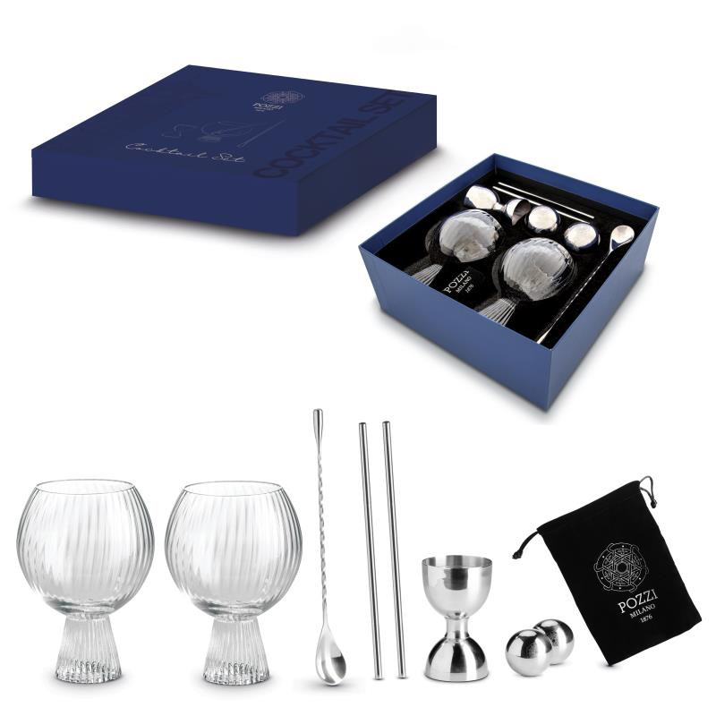 Set cocktail 8 pz c/bicchieri trasparenti in gift box Silver