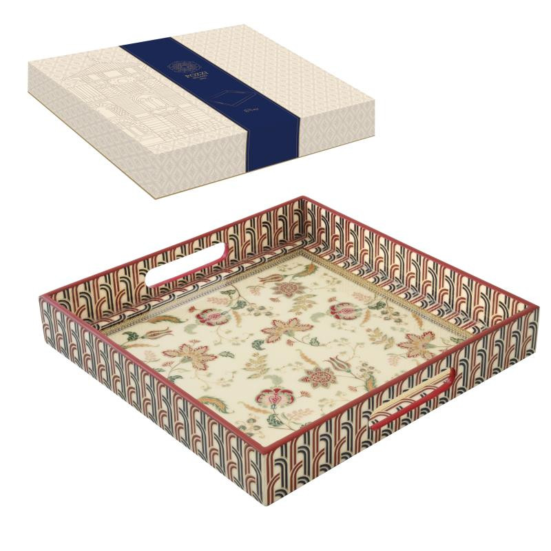 Vassoio quadrato 30x30x4,5 cm in MDF in c.b. PAISLEY BEIGE
