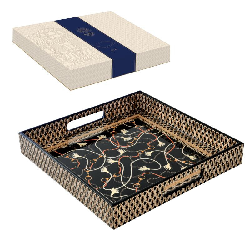 Vassoio quadrato 30x30x4,5 cm in MDF in c.b. LUXURY CHAIN BLACK