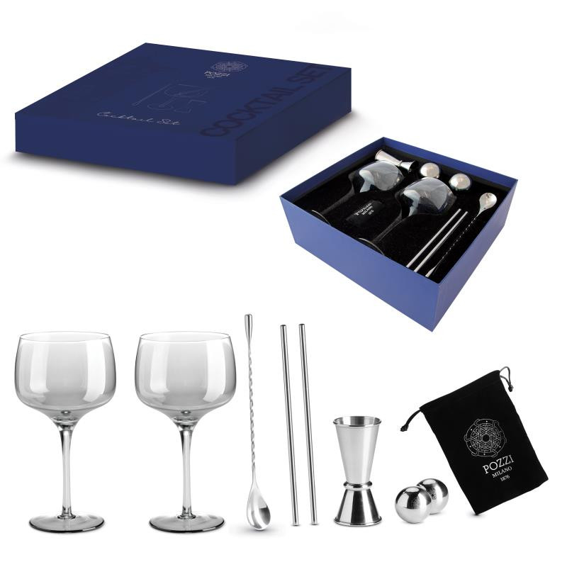 Set cocktail 8 pz c/bicchieri grigi in gift box Silver