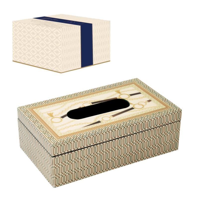 Scatola porta fazzoletti 24x14x8 cm in MDF in c.b. LUXURY CHAIN BEIGE