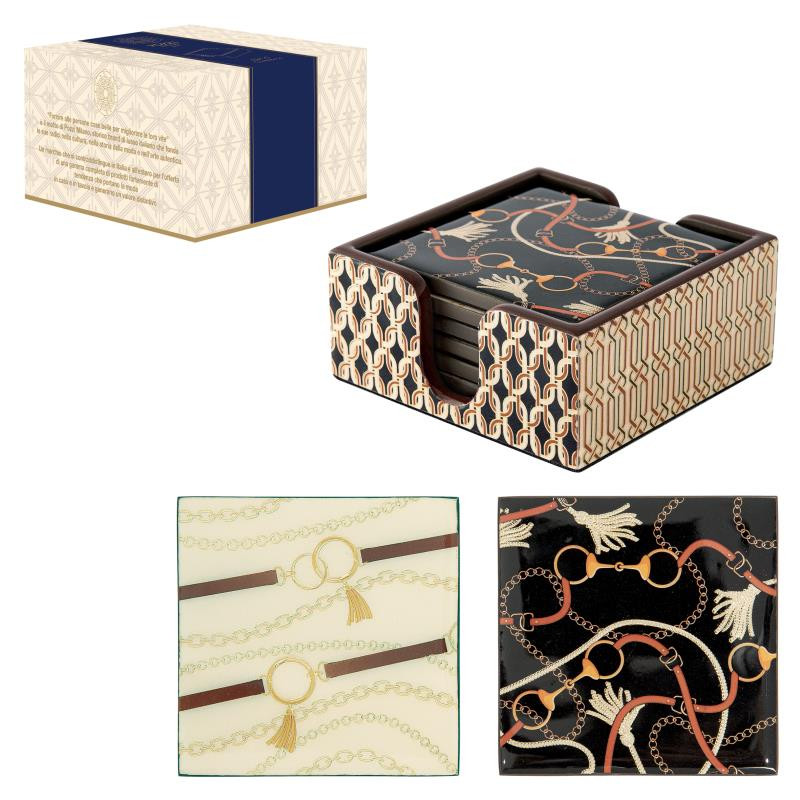 Set 6 sottobicchieri 10,5x10,5x4,5 cm in MDF in c.b. LUXURY CHAIN