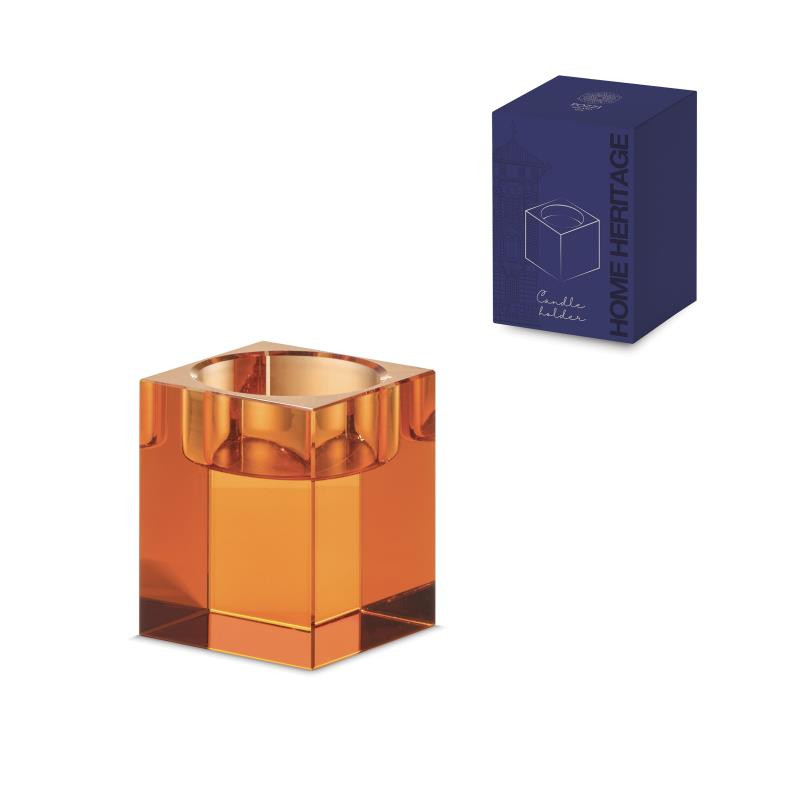Portacandela in cristallo h 6 cm in color box ARANCIO
