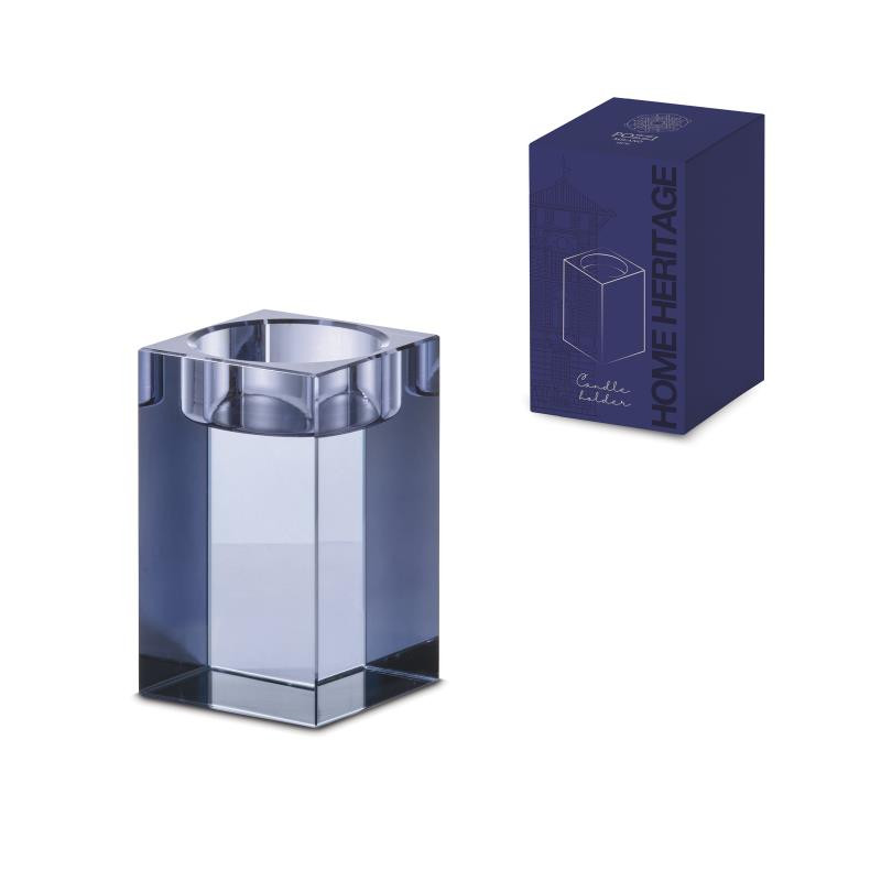 Portacandela in cristallo h 8 cm in color box BLU