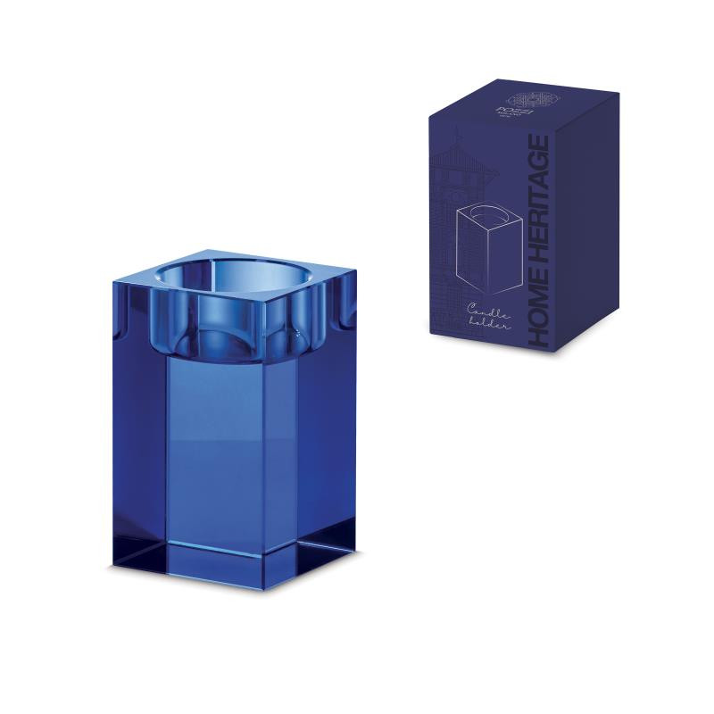 Portacandela in cristallo h 8 cm in color box DARK BLUE