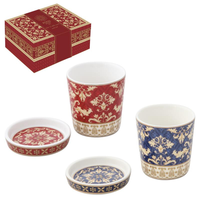 Set 2 bicchieri 90 ml c/coperchio in porc.in gift box BAROQUE